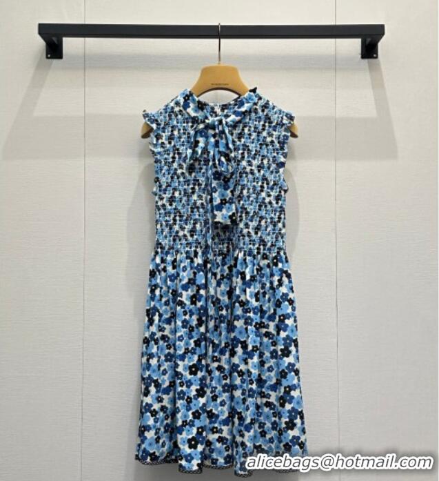 Top Grade Discount Miu Miu Printed Silk Dress MM042002 Blue 2026
