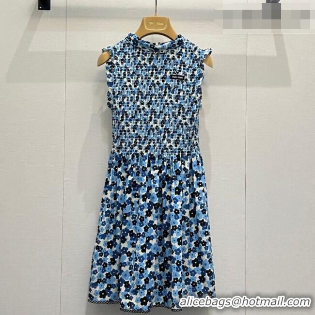 Top Grade Discount Miu Miu Printed Silk Dress MM042002 Blue 2026