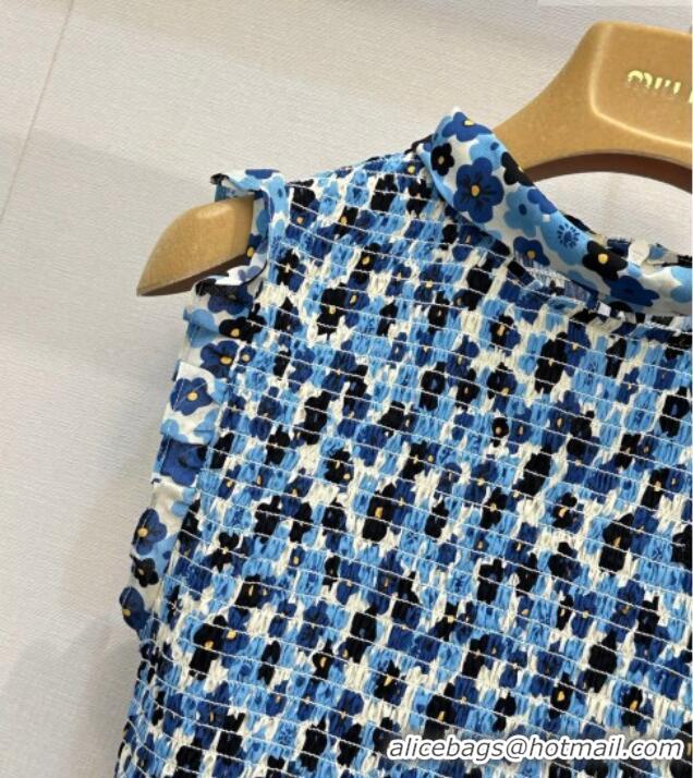 Top Grade Discount Miu Miu Printed Silk Dress MM042002 Blue 2026