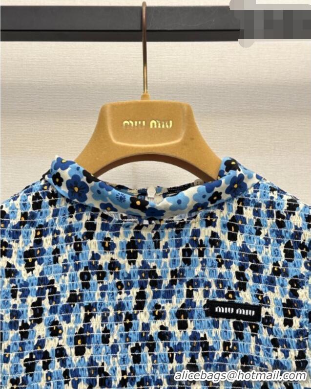 Top Grade Discount Miu Miu Printed Silk Dress MM042002 Blue 2026