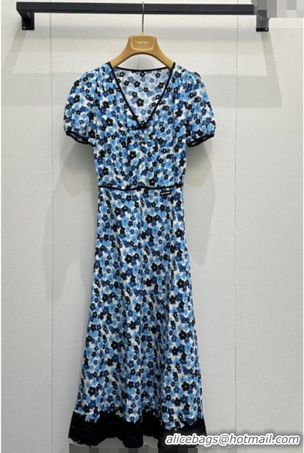 Good Looking Miu Miu Printed Silk Dress MM042001 Blue 2026