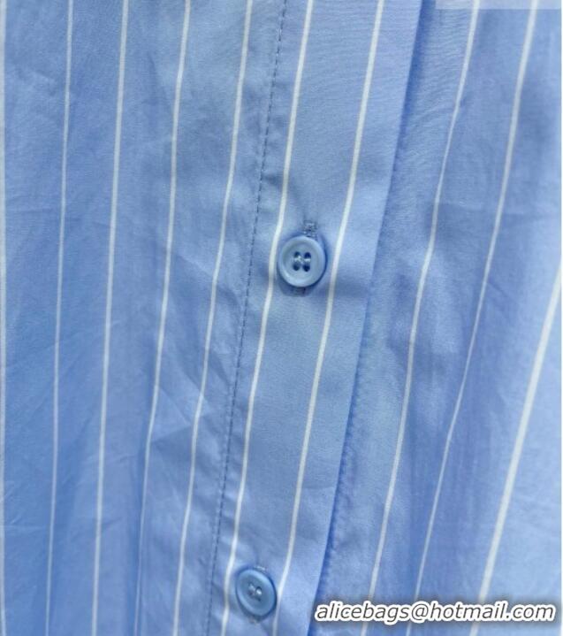 Top Quality Miu Miu Striped Cotton Shirt with Strass Charm 0421 Blue 2026