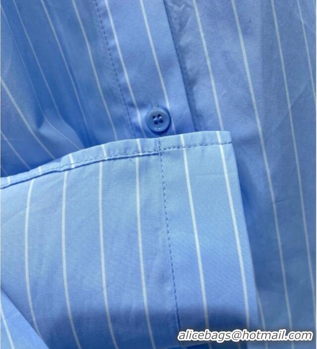 Top Quality Miu Miu Striped Cotton Shirt with Strass Charm 0421 Blue 2026