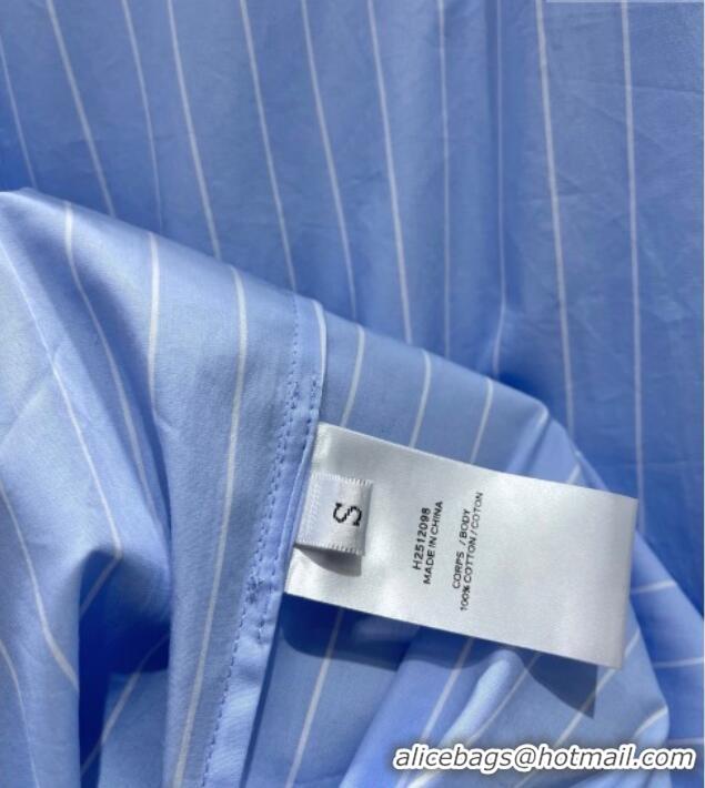 Top Quality Miu Miu Striped Cotton Shirt with Strass Charm 0421 Blue 2026