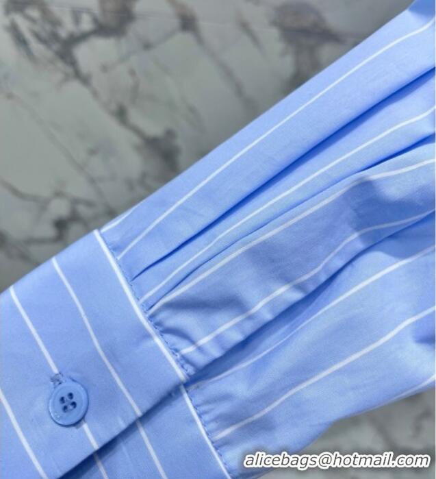 Top Quality Miu Miu Striped Cotton Shirt with Strass Charm 0421 Blue 2026