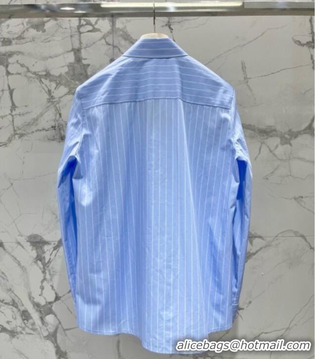 Top Quality Miu Miu Striped Cotton Shirt with Strass Charm 0421 Blue 2026
