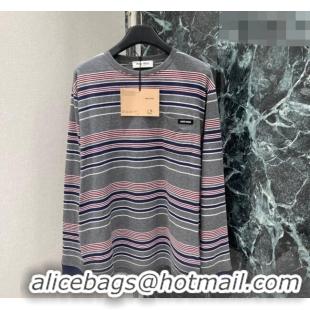 Luxury Cheap Miu Miu Cotton Striped T-Shirt 0421 Grey/Pink 2026