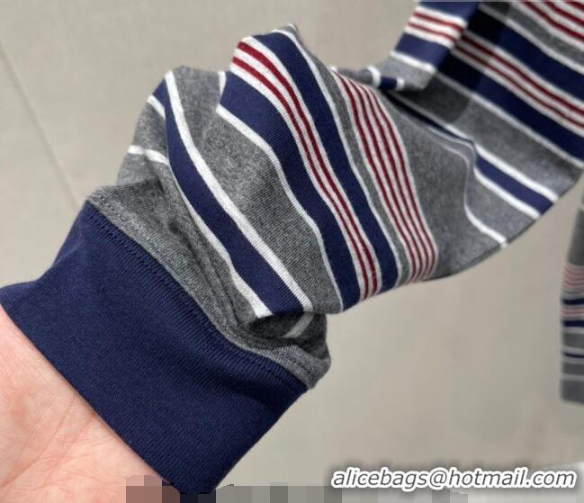 Luxury Cheap Miu Miu Cotton Striped T-Shirt 0421 Grey/Pink 2026
