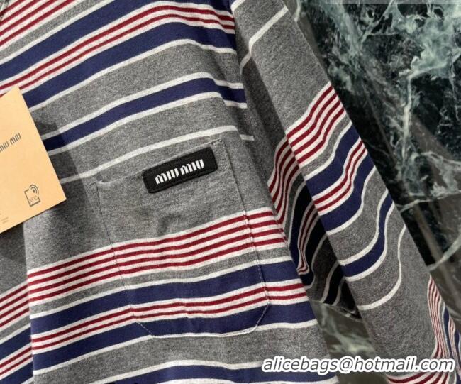 Luxury Cheap Miu Miu Cotton Striped T-Shirt 0421 Grey/Pink 2026