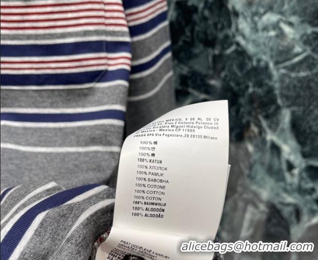 Luxury Cheap Miu Miu Cotton Striped T-Shirt 0421 Grey/Pink 2026
