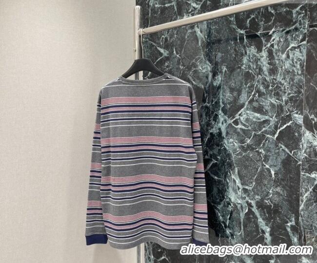 Luxury Cheap Miu Miu Cotton Striped T-Shirt 0421 Grey/Pink 2026