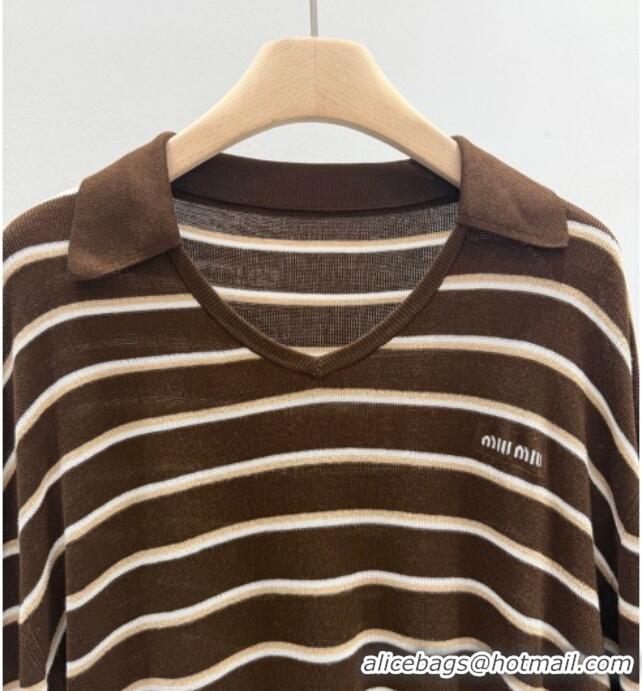 Grade Quality Miu Miu Cotton Striped Shirt MM042109 Brown 2026