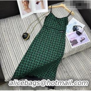 New Cheap Miu Miu Printed Long Dress with Lace Trim 0421 Green 2026