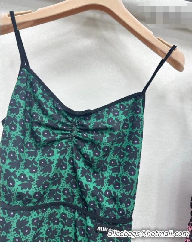 New Cheap Miu Miu Printed Long Dress with Lace Trim 0421 Green 2026