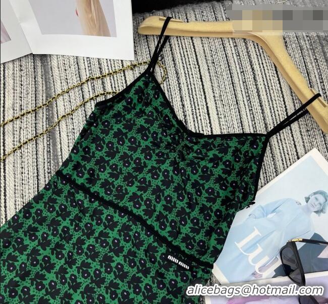 New Cheap Miu Miu Printed Long Dress with Lace Trim 0421 Green 2026