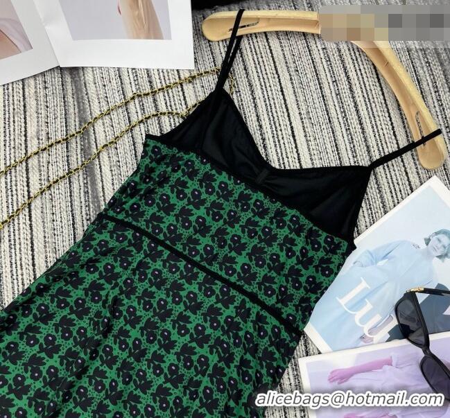 New Cheap Miu Miu Printed Long Dress with Lace Trim 0421 Green 2026