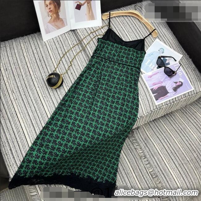 New Cheap Miu Miu Printed Long Dress with Lace Trim 0421 Green 2026