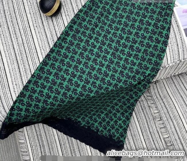 New Cheap Miu Miu Printed Long Dress with Lace Trim 0421 Green 2026
