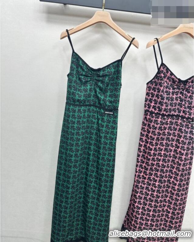 New Cheap Miu Miu Printed Long Dress with Lace Trim 0421 Green 2026