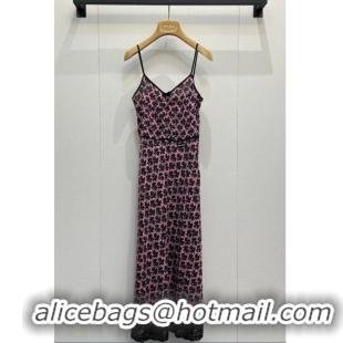 Reasonable Price Miu Miu Printed Silk Long Dress with Lace Trim 0421 Pink 2026