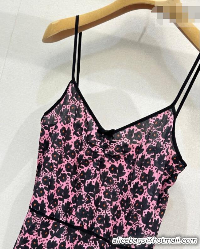 Reasonable Price Miu Miu Printed Silk Long Dress with Lace Trim 0421 Pink 2026