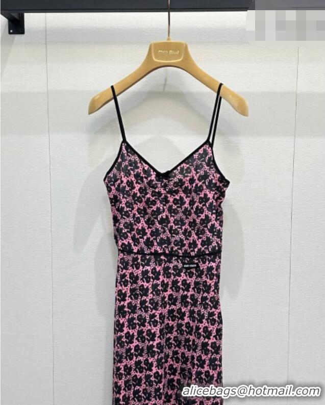 Reasonable Price Miu Miu Printed Silk Long Dress with Lace Trim 0421 Pink 2026