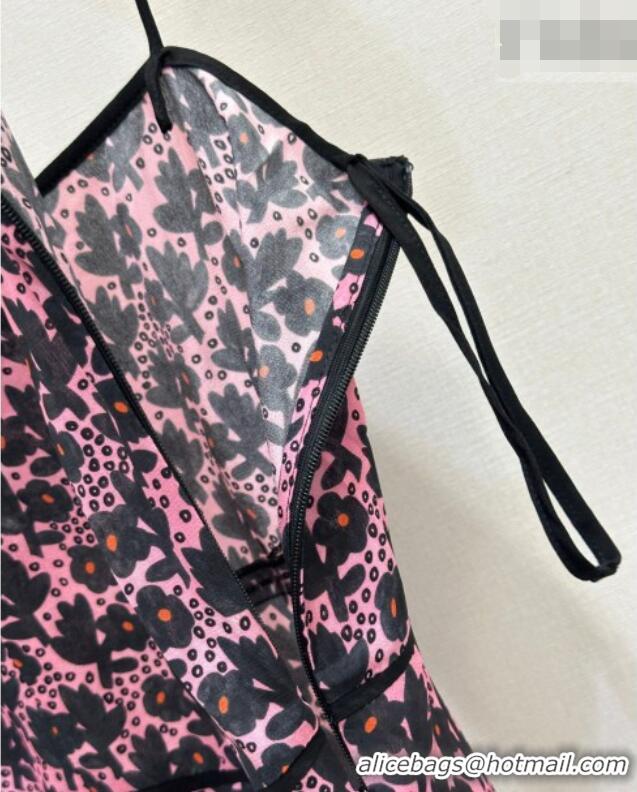 Reasonable Price Miu Miu Printed Silk Long Dress with Lace Trim 0421 Pink 2026
