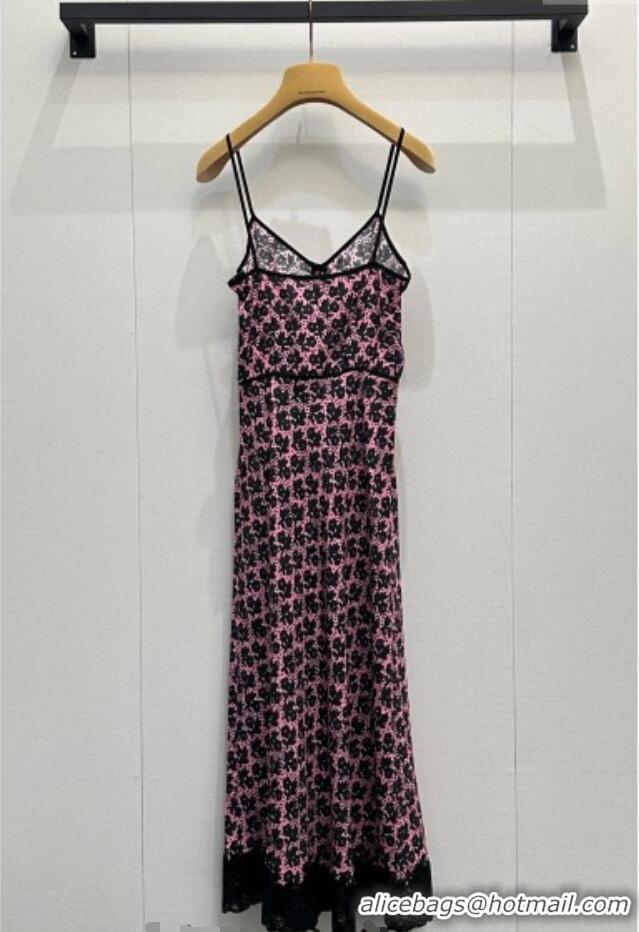 Reasonable Price Miu Miu Printed Silk Long Dress with Lace Trim 0421 Pink 2026