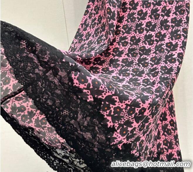 Reasonable Price Miu Miu Printed Silk Long Dress with Lace Trim 0421 Pink 2026