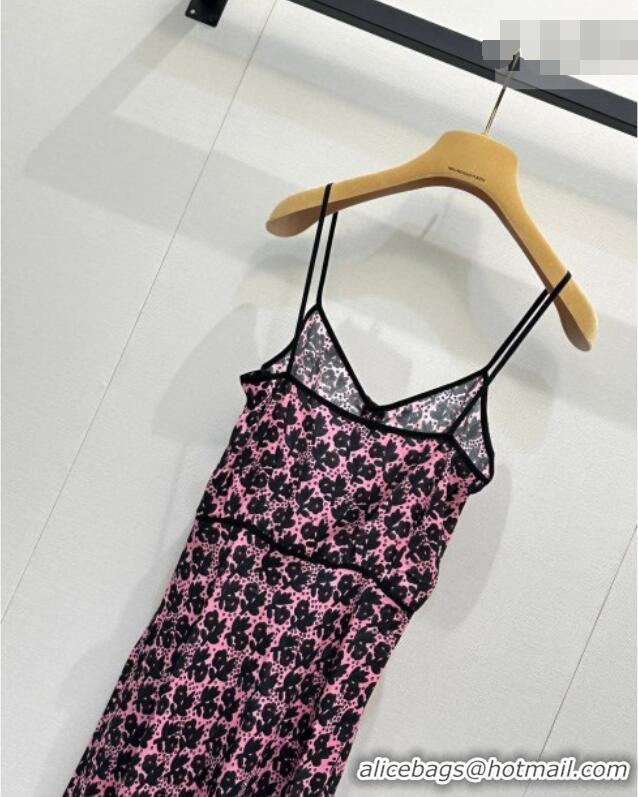 Reasonable Price Miu Miu Printed Silk Long Dress with Lace Trim 0421 Pink 2026