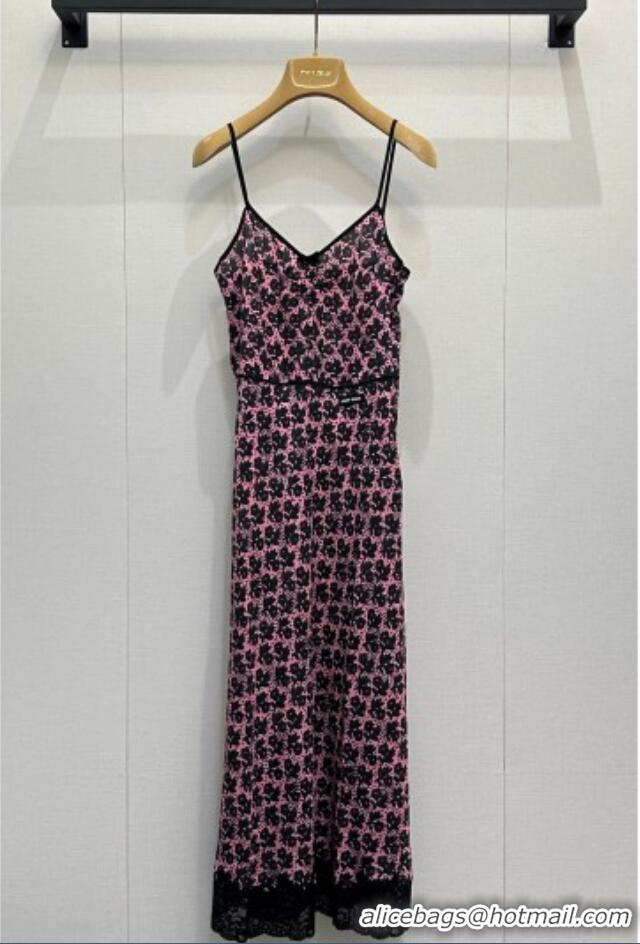 Reasonable Price Miu Miu Printed Silk Long Dress with Lace Trim 0421 Pink 2026