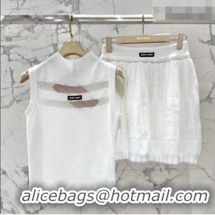 Grade Quality Miu Miu Wool Knit Vest and Skirt Set 0420 White 2026