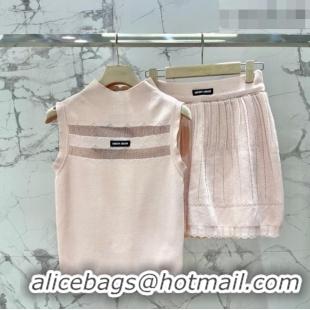 Buy New Cheap Miu Miu Wool Knit Vest and Skirt Set 0420 Pink 2026