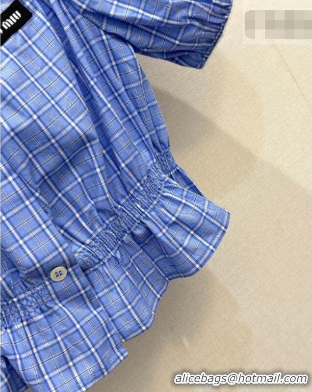 Luxury Cheap Miu Miu Cotton Plaid Short Shirt MM042010 Blue 2026