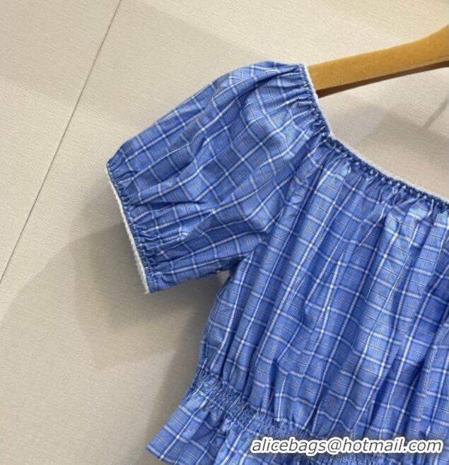 Luxury Cheap Miu Miu Cotton Plaid Short Shirt MM042010 Blue 2026