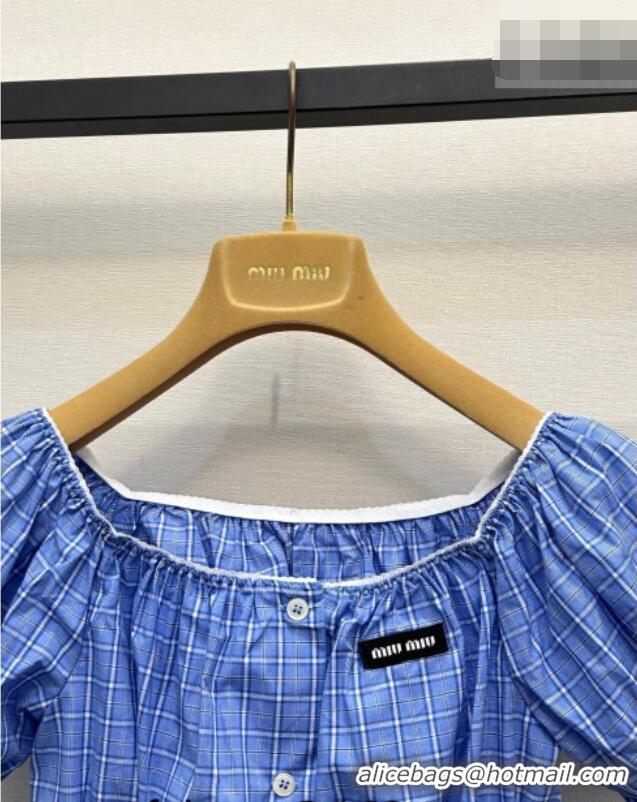 Luxury Cheap Miu Miu Cotton Plaid Short Shirt MM042010 Blue 2026