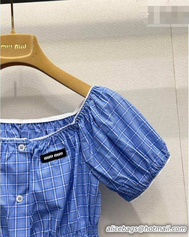Luxury Cheap Miu Miu Cotton Plaid Short Shirt MM042010 Blue 2026