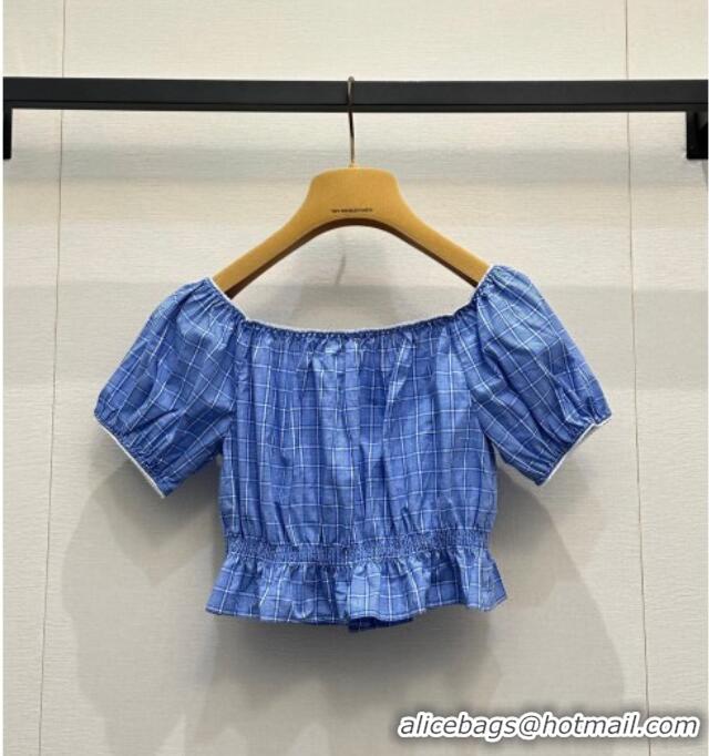 Luxury Cheap Miu Miu Cotton Plaid Short Shirt MM042010 Blue 2026