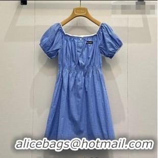 Best Price Miu Miu Cotton Plaid Short Dress MM042010 Blue 2026