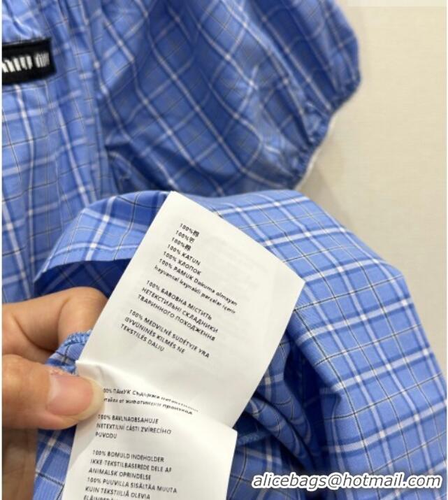Best Price Miu Miu Cotton Plaid Short Dress MM042010 Blue 2026