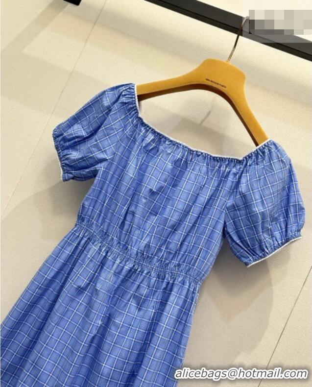 Best Price Miu Miu Cotton Plaid Short Dress MM042010 Blue 2026