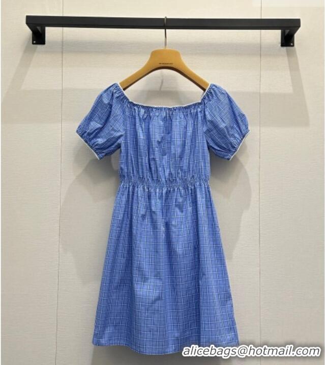 Best Price Miu Miu Cotton Plaid Short Dress MM042010 Blue 2026
