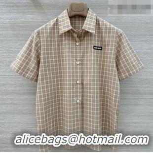 ​Grade Cheapest Miu Miu Cotton Plaid Shirt MM042111 Beige 2026