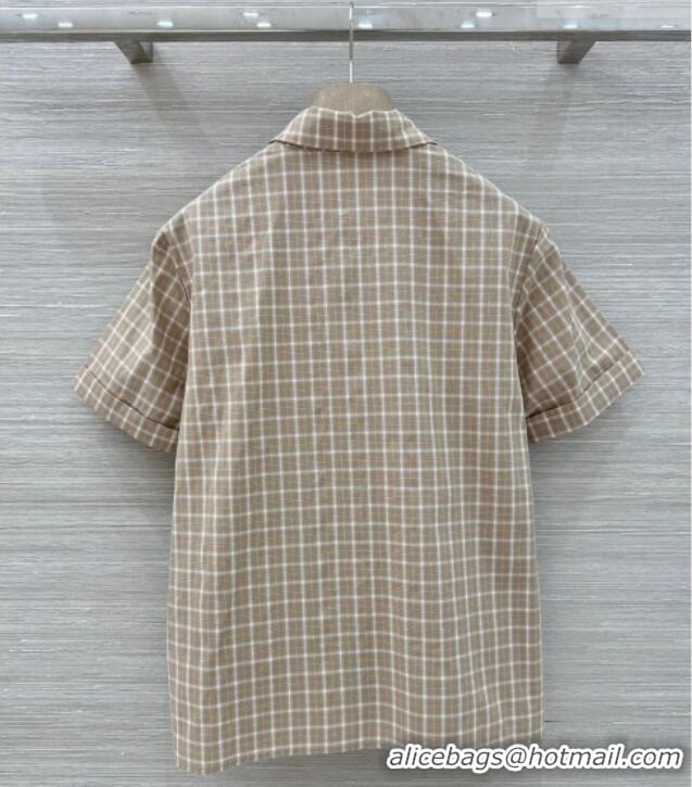 ​Grade Cheapest Miu Miu Cotton Plaid Shirt MM042111 Beige 2026