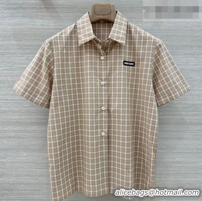 ​Grade Cheapest Miu Miu Cotton Plaid Shirt MM042111 Beige 2026