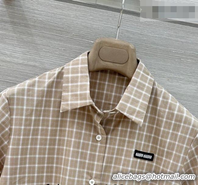 ​Grade Cheapest Miu Miu Cotton Plaid Shirt MM042111 Beige 2026