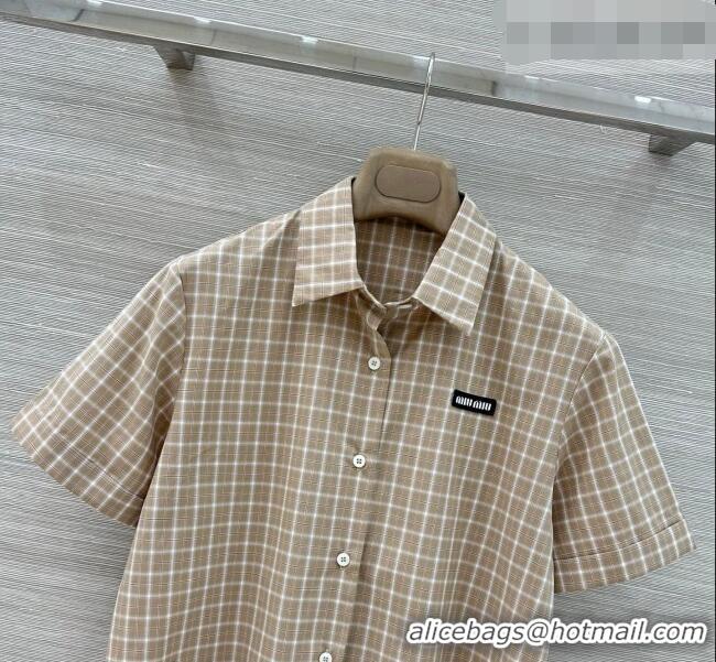 ​Grade Cheapest Miu Miu Cotton Plaid Shirt MM042111 Beige 2026