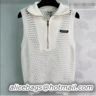 Sophisticated Discount Miu Miu Knit Zip Vest MM042116 White 2026