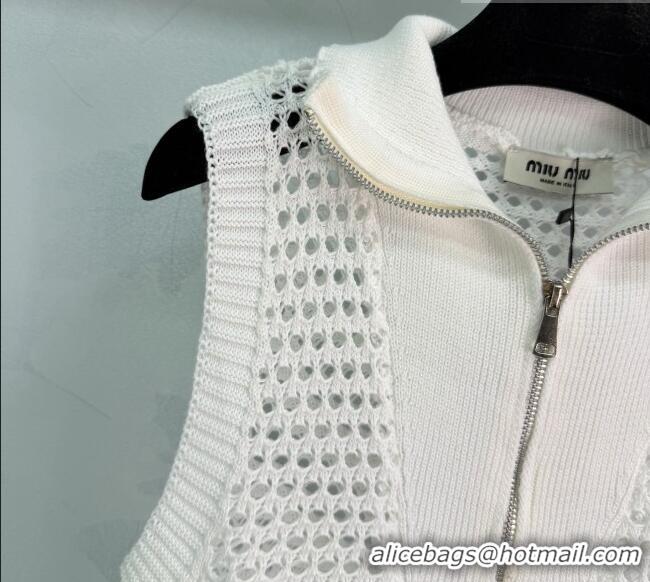 Sophisticated Discount Miu Miu Knit Zip Vest MM042116 White 2026