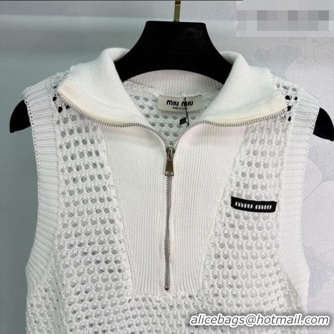 Sophisticated Discount Miu Miu Knit Zip Vest MM042116 White 2026